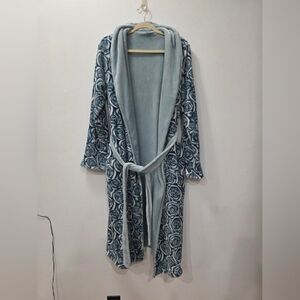 Reversible Floral Patterned Blue Women's Robe